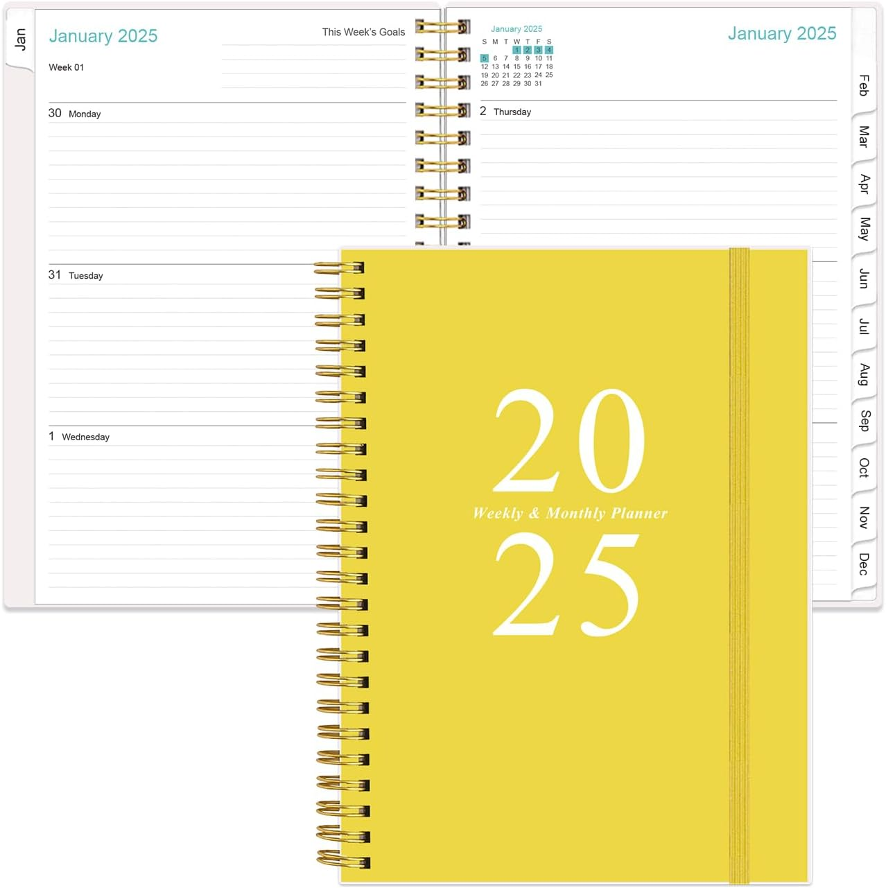 Planner 2025 - A5 Weekly & Monthly Planner Spiral Bound, January 2025 - December-image