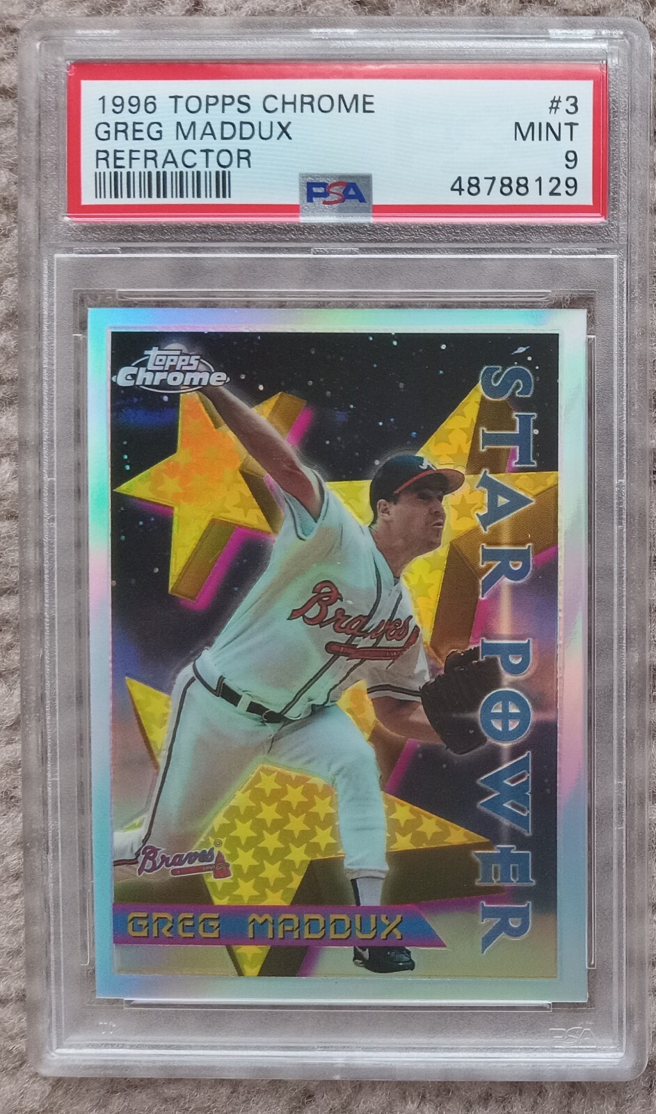 1996 Topps Chrome Refractor #3 Greg Maddux PSA 9 Atlanta Braves POP 9