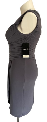 Scarlett Nite Grey Stretch Ruched Sleeveless Party Dress with Brooch Sz 14 New - Picture 8 of 12