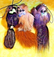 Lot of Three Faux Fur Mink Cell Phone, Purse, Backpack Charm Strap - NEW I 