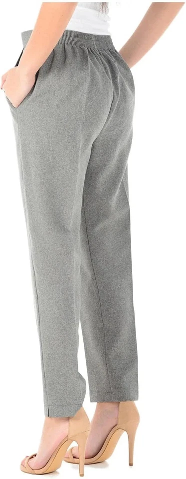 Womens Trousers Ladies Half Elasticated Stretch Waist Work Office Pockets Pants - Image 3 of 4