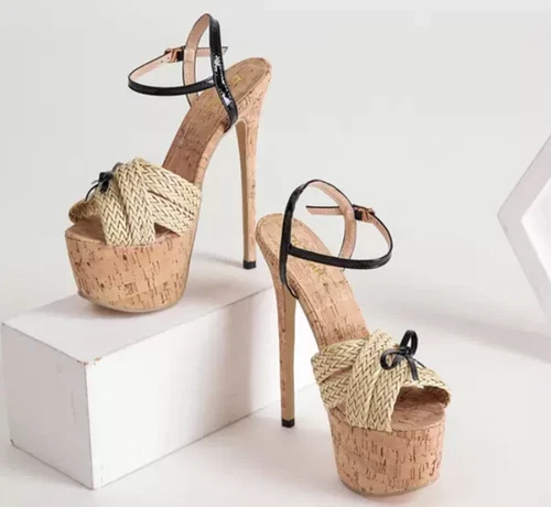 Mujer Verano Peep Toe Moño Tejido Sandalias Playa Moda Vestido Zapatos Tacón Alto - Imagen 8 de 12