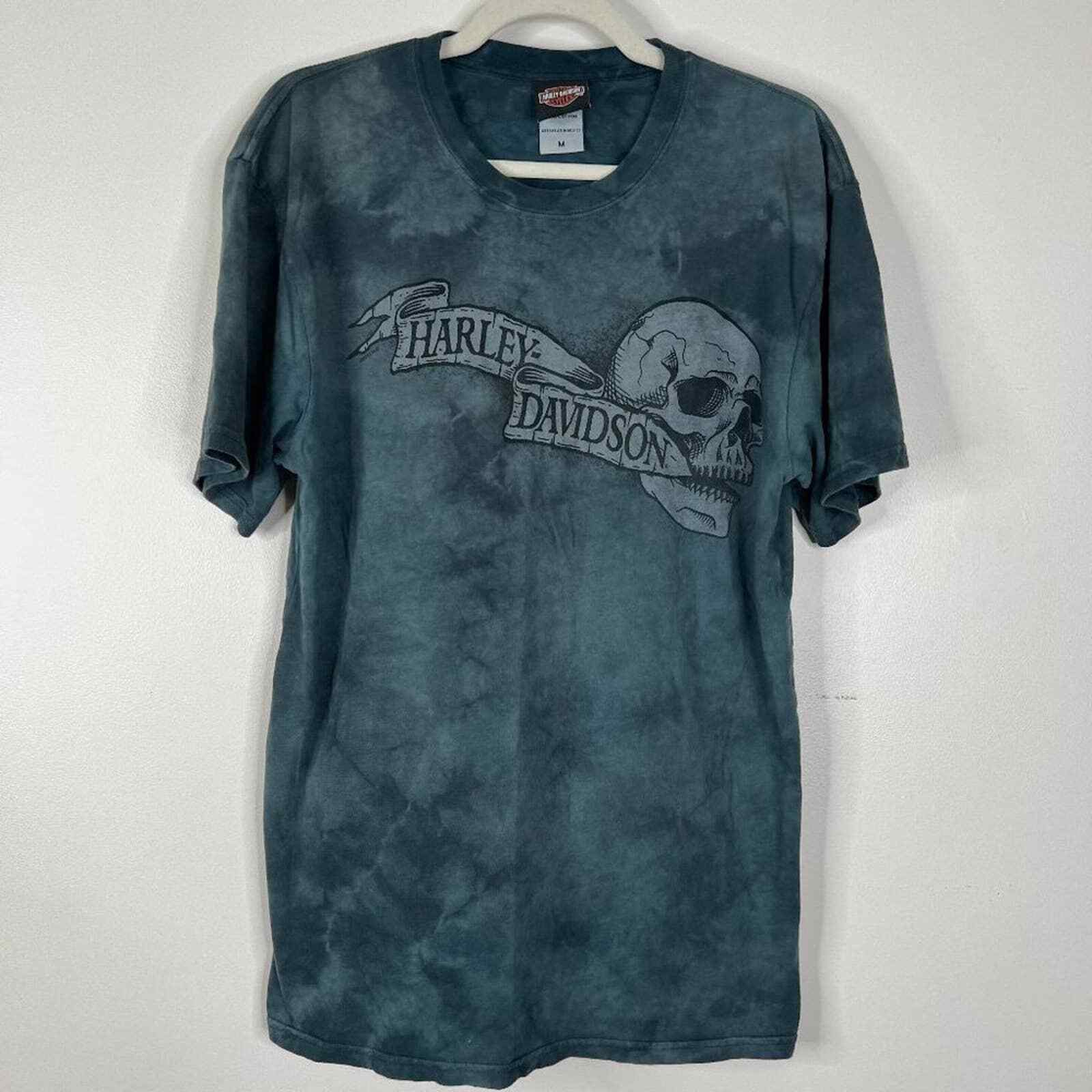 Camicia a maniche corte Harley Davidson lavata tie dye grigio teschio Keene New Hampshire