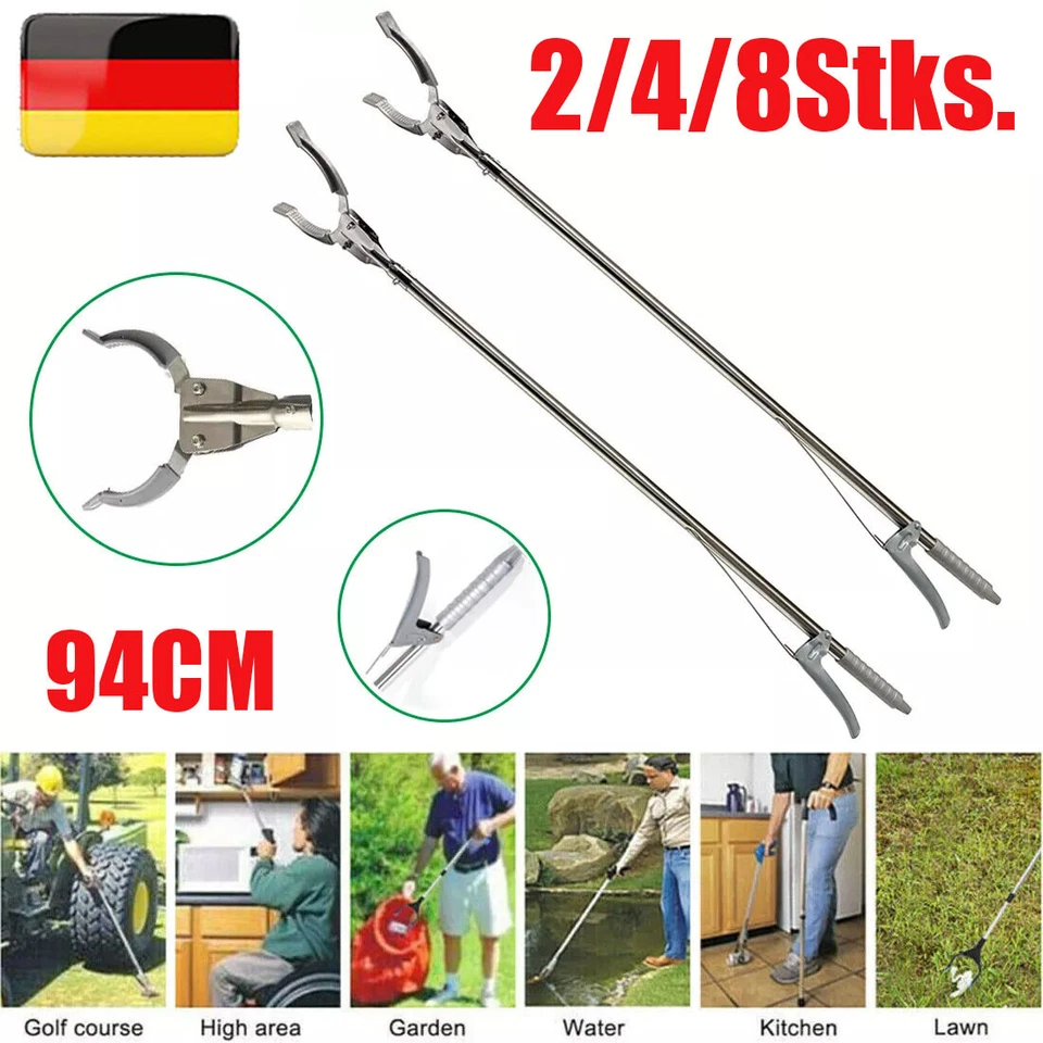 MARKENLOS 8x94cm Greifzange Müllzange Greifhilfe Metall Greifarm Müll Greifer Abfall Zange