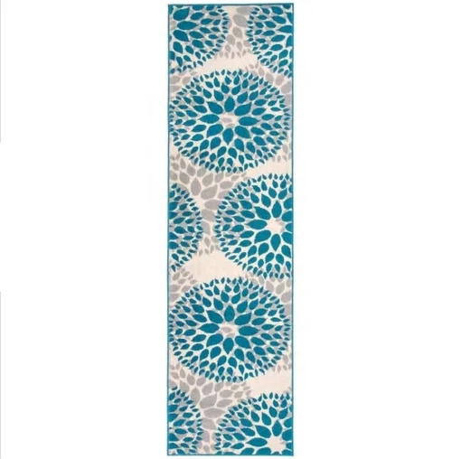 Modern Circles Cream Floral Area Rug Transitional Casual Style 2' X 3' Blue - Image 4 of 4