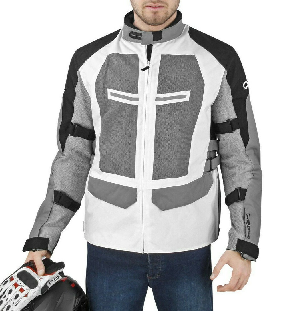 Oj Land Man White Black Motorcycle Jacket Size S Perforated Summer - Main Image