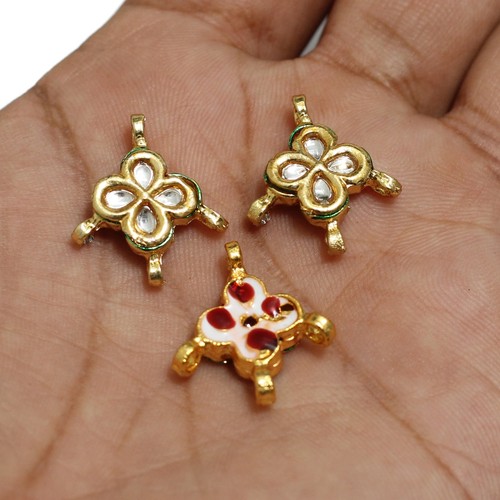 10 Pcs, 22x19mm Flower Shape Kundan Connectors Golden - Picture 4 of 8
