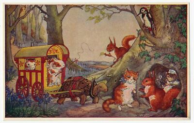 Turtle Pulling Cart, Chipmunk, Cat, Squirrel, Bird, Rabbit, Mouse