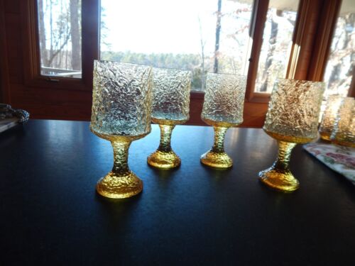Set of 4 Lenox Crystal Yellow Impromptu Crinkle Glass Water Goblets EX COND - Picture 3 of 4