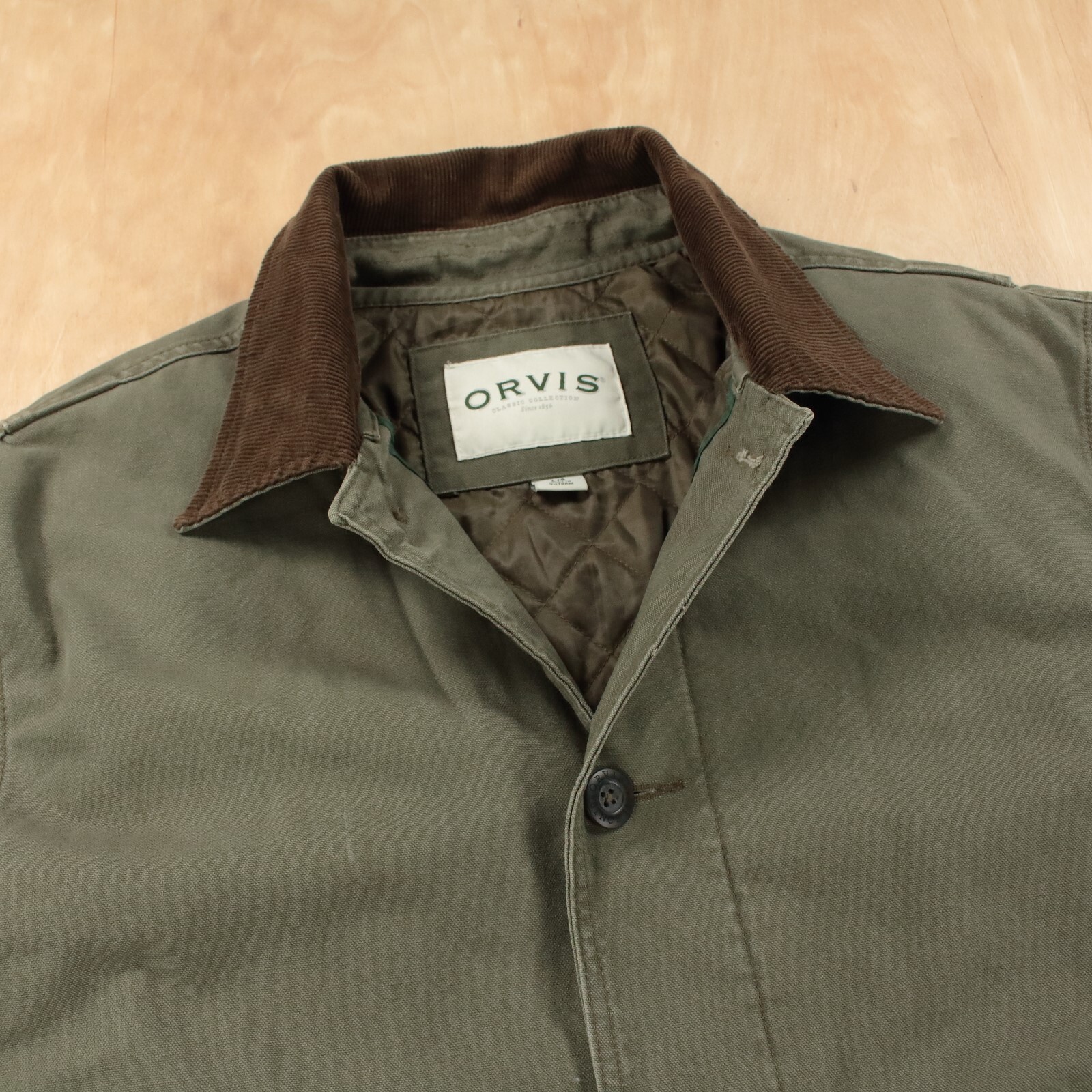 ORVIS quilt lined green canvas barn chore coat LARGE … Gem