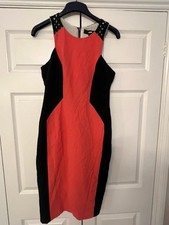 Next Womens Colourblock Bodycon Dress UK 12 Red Black Mesh Back Party Cocktail