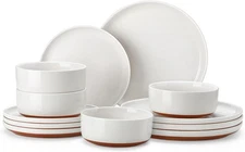 MALACASA Plates and Bowls Sets, 12 Pieces Modern Stoneware Dinnerware Set for 4 