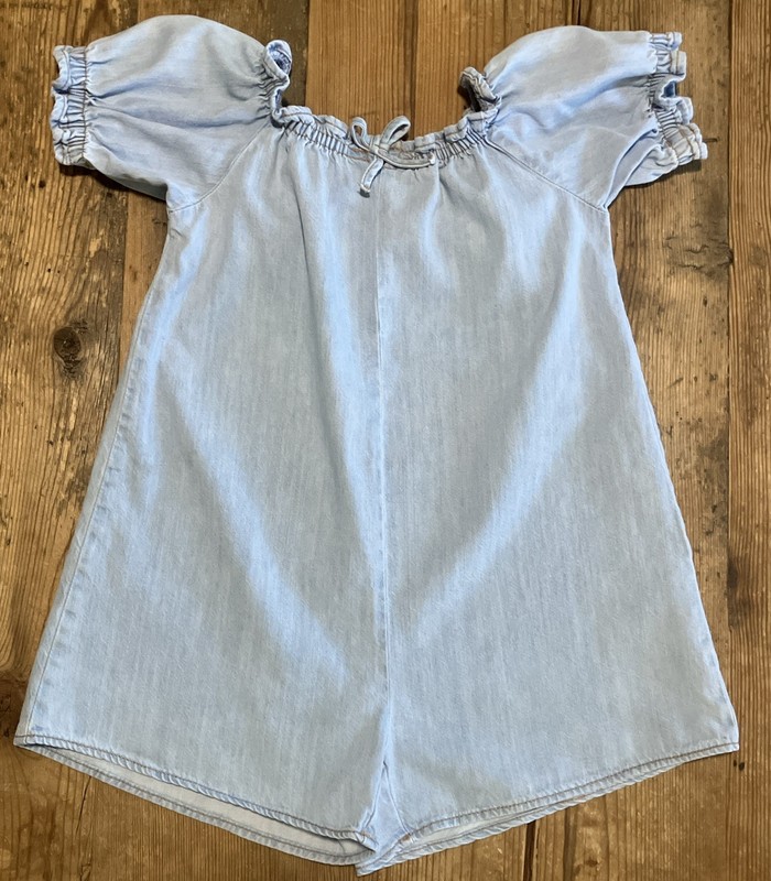 ZARA Sz 10 Girls Blue Denim Short Sleeve Shorts One Piece Romper