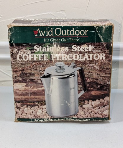 VTG NEW INBOX AVID OUTDOOR 9CUP STAINLESS STEEL COFFEE PERCOLATOR Camping Huntin - Picture 11 of 14