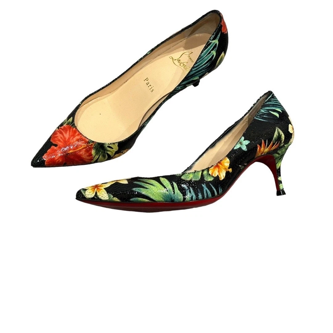Christian Louboutin Women's Leather Upper Floral Heels for Women