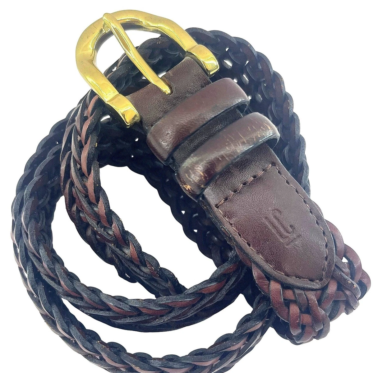 Vintage Very Wide Woven Leather statement Belt Women brown gold buckle Women main image 3