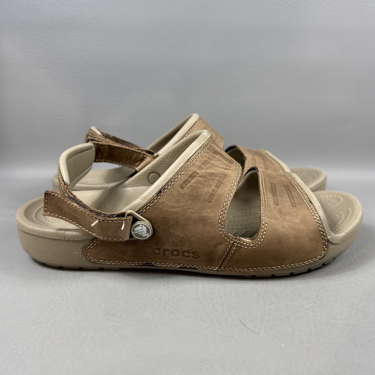 Crocs Yukon Brown Leather Two-Strap Outdoor Gorpcore Fisherman Sandals Size 13 Crocs Yukon Fisherman Sandals Mens 10 Brown LiteRide Closed  main image 4