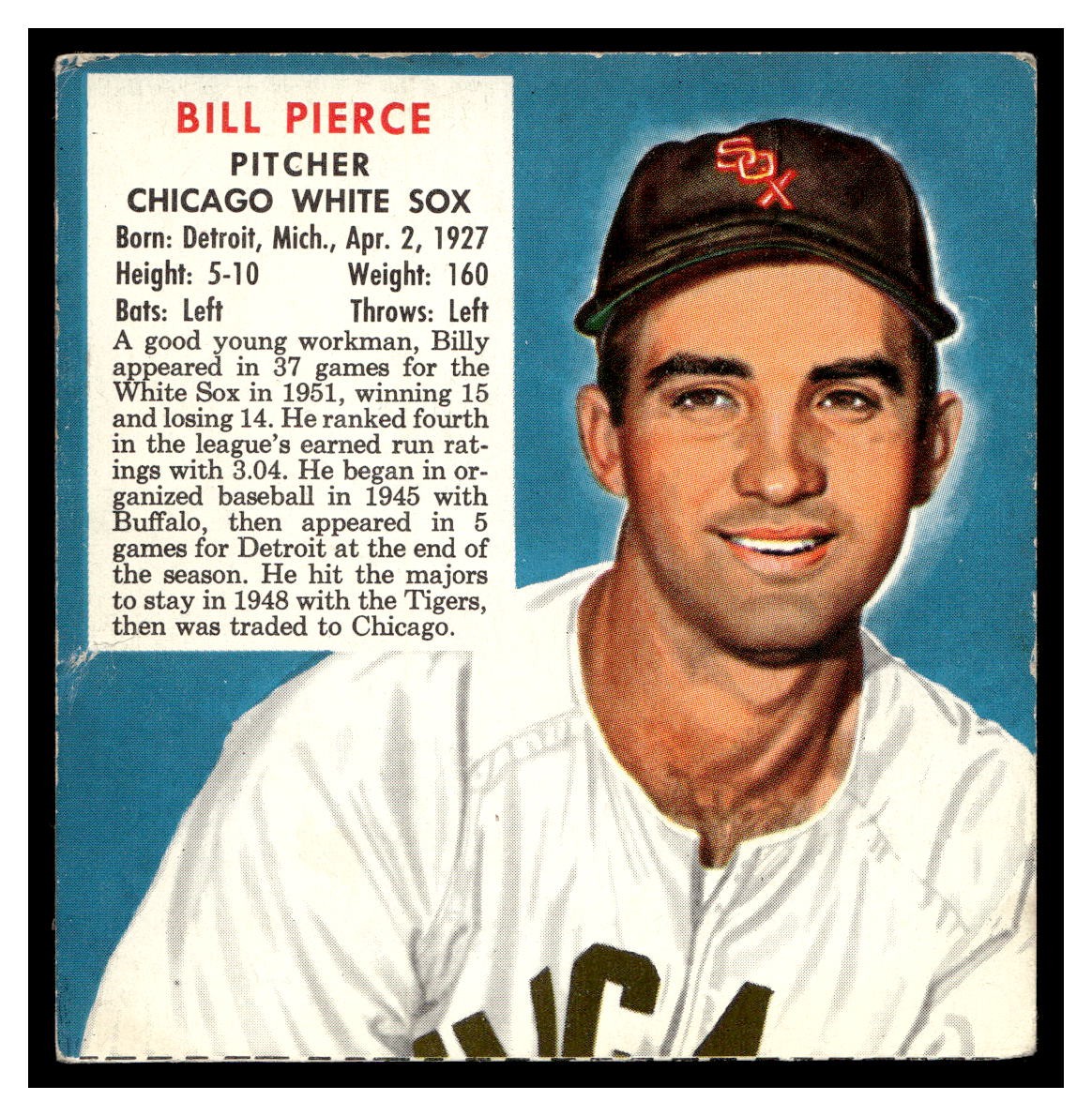 1952 Red Man BASEBALL #AL16 Bill Pierce No Tab RM1-02