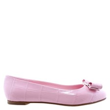 Ferragamo Varina Croco Bow Ballerina Flats In Bubble Gum