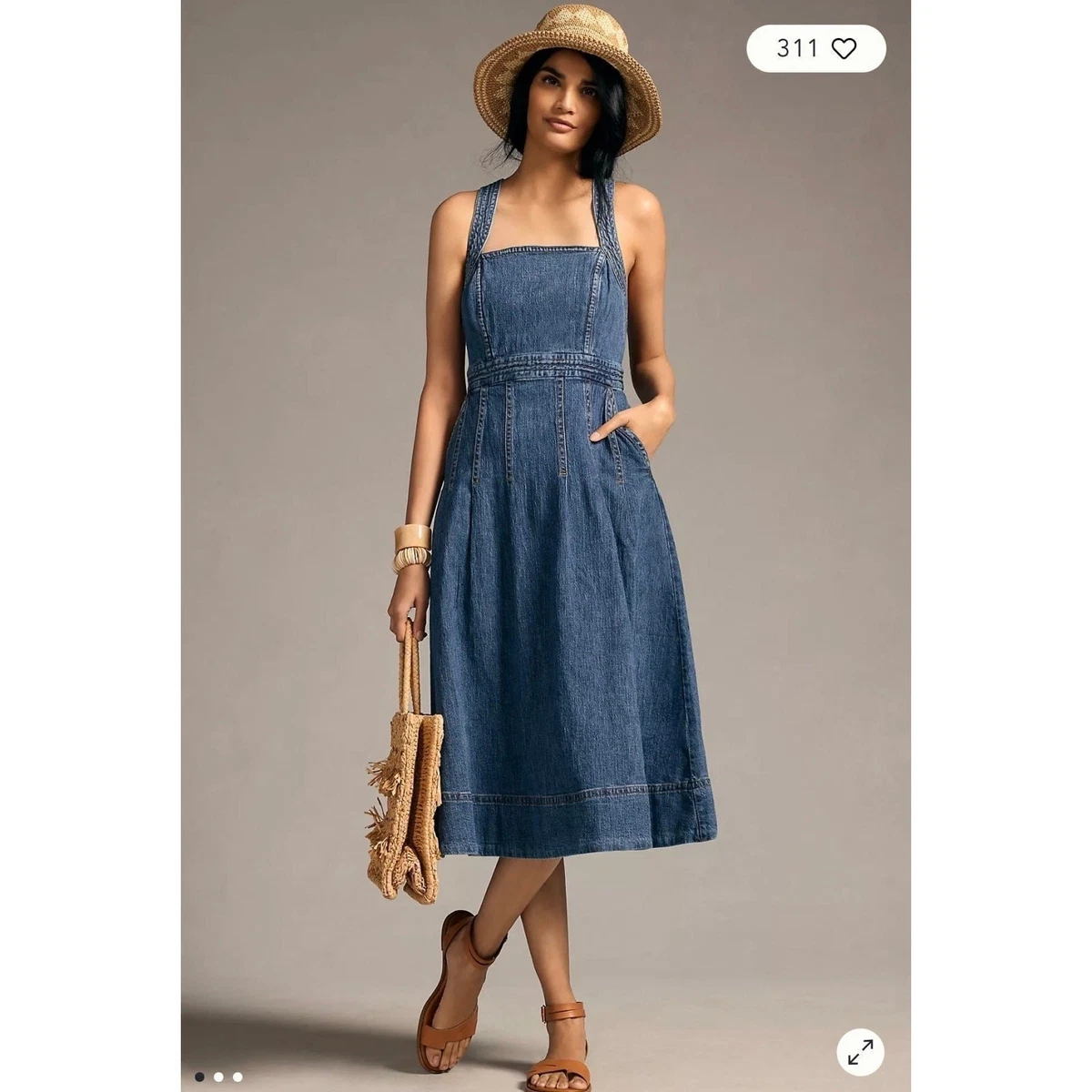 ebay denim dress Denim Dresses for Women Small Medium Large Size 4-12 Button Up A-Line Midi Blue