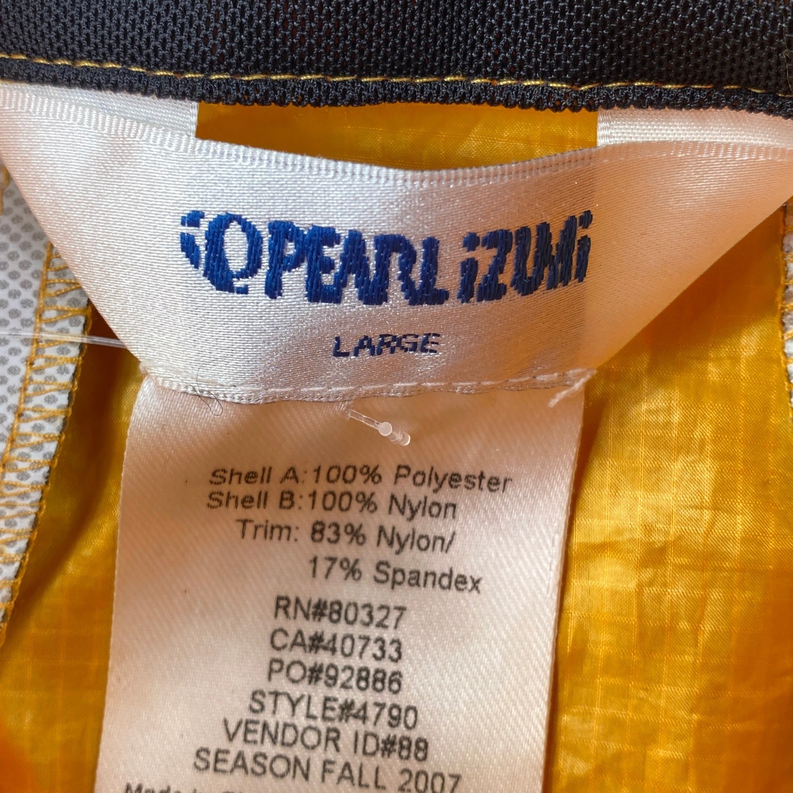 Pearl Izumi Mens Yellow Black Windbreaker Cycling Jacket Size Large