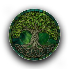 Green Celtic Tree of Life Stained Glass Style Opaque Vinyl Sticker Decal