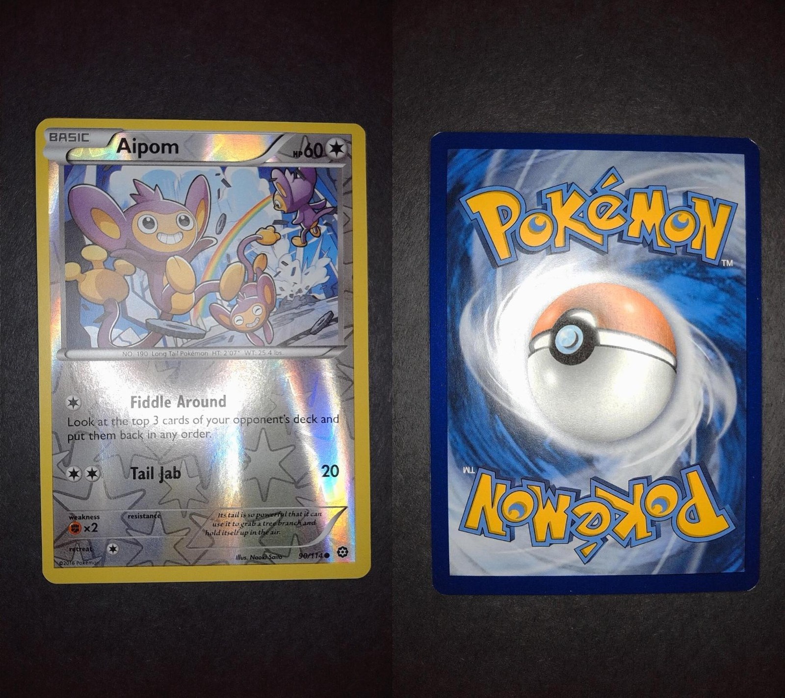 Aipom 90/114 Common Steam Siege Pokemon Reverse Holo Lightly Played