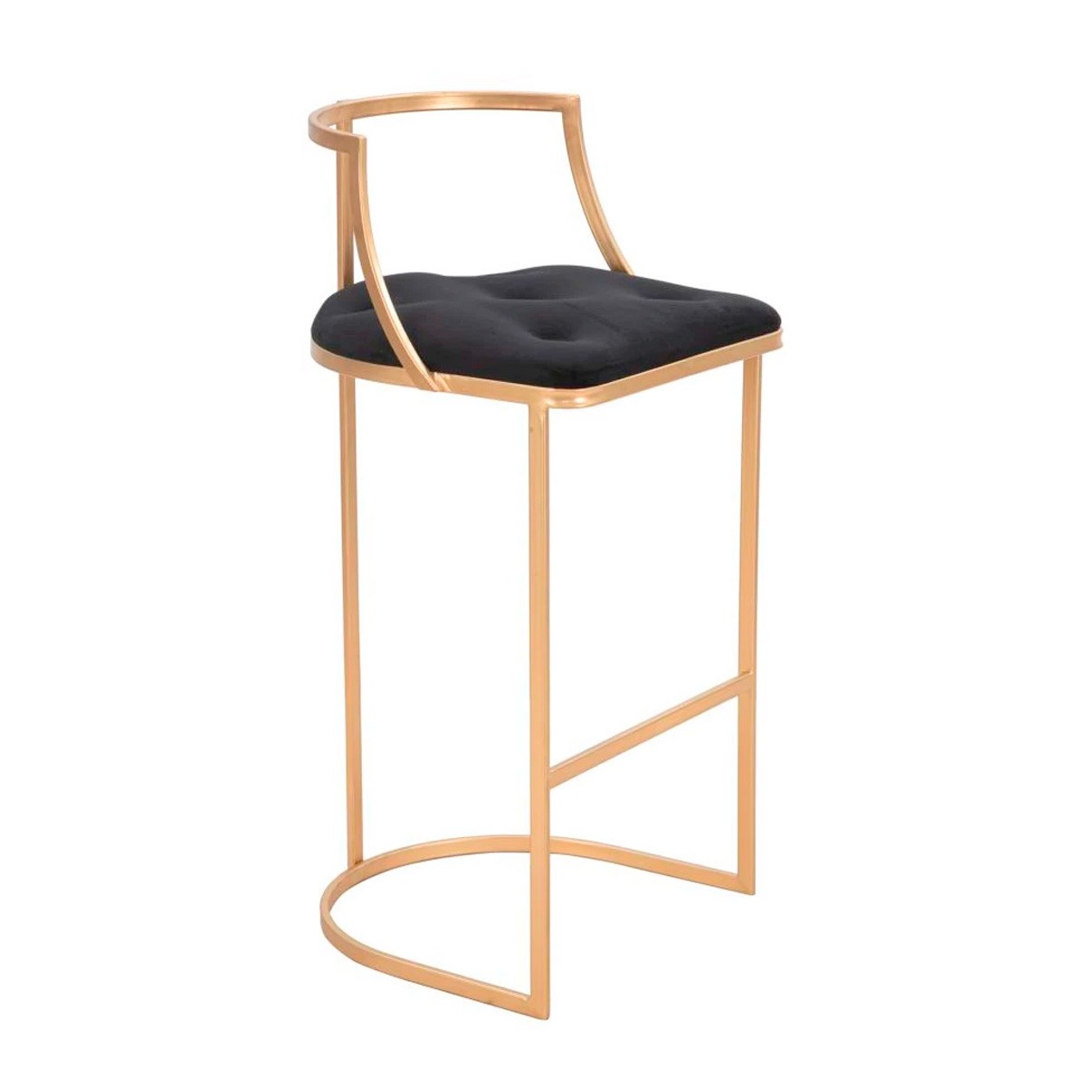 Tabouret de bar en velours de prestige Istanbul, tabouret de 90 cm noir au piètement or luxueux