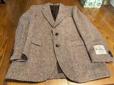 Harris Tweed Scottish Wool Sport Coat Blazer Sz 40L Leather Buttons VTG NOS