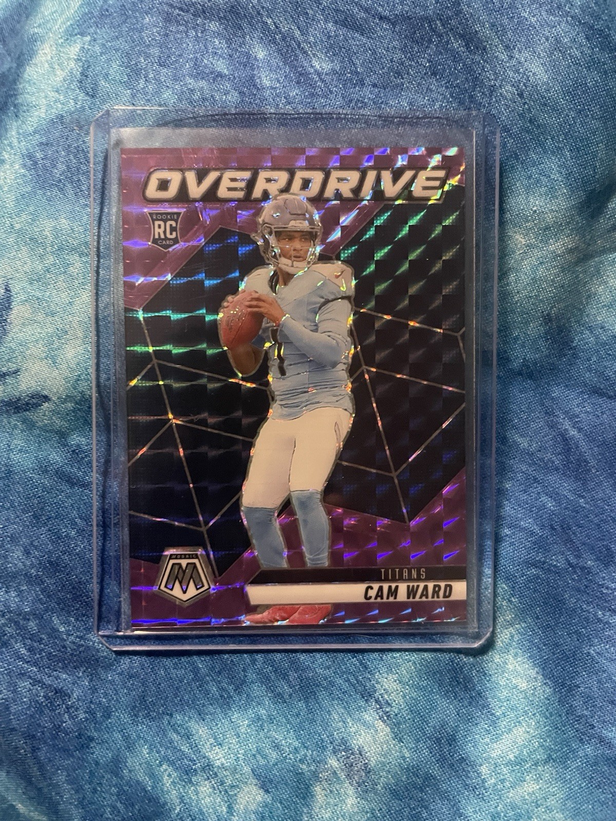 2025 Panini Mosaic Cam Ward RC Rookie Overdrive Purple Mosaic Prizm /49 Titans