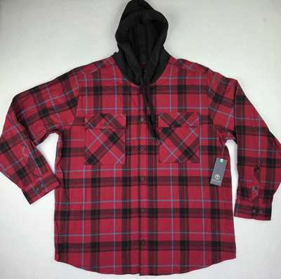 Trinity Coast Mens Shirt LS Button Front Hoodie Red Black Plaid Size 2XL NWT