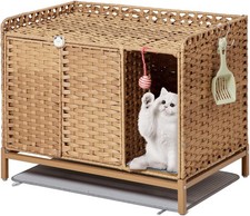 Cat Litter Box Enclosure Furniture W/ Divider Handwoven Rattan Litter Box W/ Mat