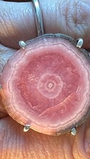 Pink Rhodochrosite 1  Slice Sterling Silver Handmade Ring Bullseye 8.25 925