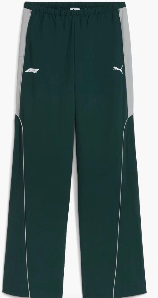Pantalones PUMA Fórmula 1 Tejidos Nylon Pierna Ancha Verde Azulado Gris Talla M Nuevos con Etiquetas $70 Foto 2 de 4