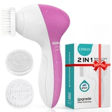 Facial Cleansing Brush Silicone Electric 2in1 Waterproof Exfoliating Spa Device