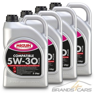 4x 5 L LITER MEGUIN MEGOL MOTORENÖL COMPATIBLE SAE 5W-30 PLUS MOTOR-ÖL 50687082