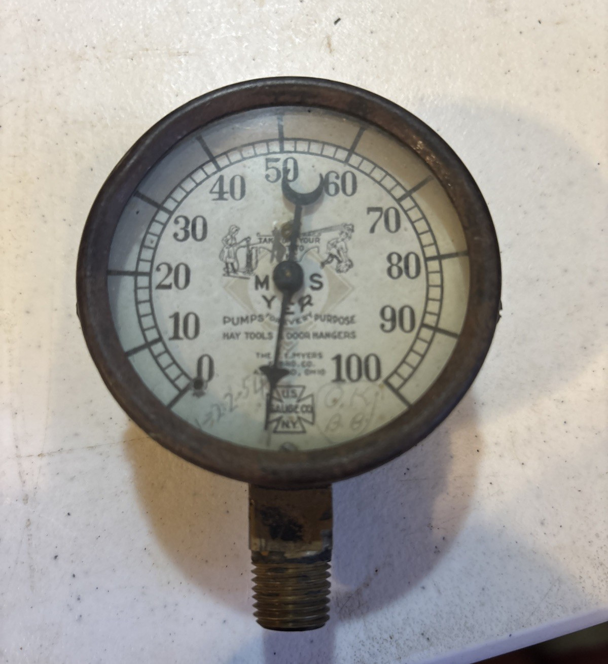 Vintage F.E. Myers Corporation Pressure Gauge Brass 1-22-54 Date