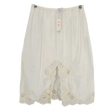 LADY LYNNE Vintage Half Slip Ivory Lace Trim Front Slit MEDIUM 25"