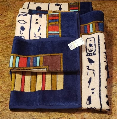 Vtg NOS Hilasal Hieroglyphic 2 Bath & 2 Hand Towels NWT (Original Macys Tags)
