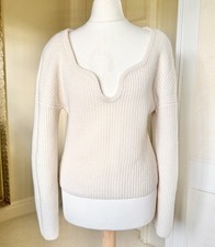 Zara Women’s Rib Knit Jumper Size S Cream Wool Med Weight Ace Neckline & Styling