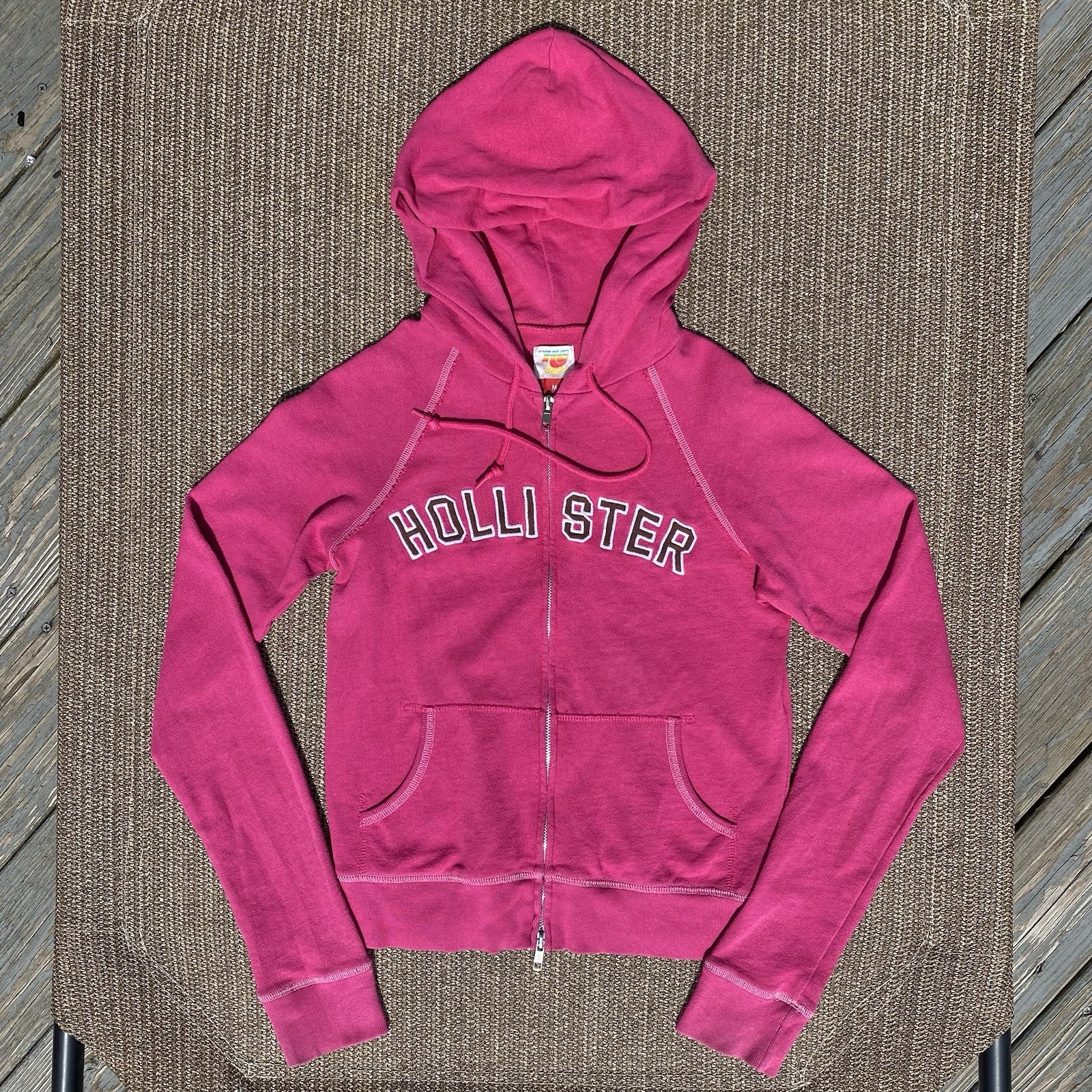 Vtg Y2K Hollister Co Zip Up Hoodie Hot Pink White Sti… - Gem