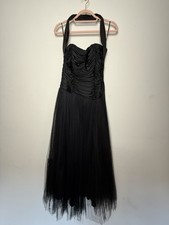 Vintage Black Halter Dress Small Tulle Size 4 Ruched Top Whimsigoth Prom Vampire
