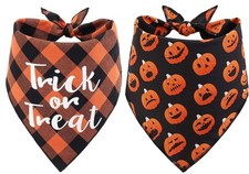 Halloween Dog Bandana Set of 2 Plaid Reversible Triangle Bibs Scarf Accessories
