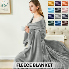 Premium Reversible Fleece Blanket Cozy Ultra Soft Bedding Throw Twin Queen King