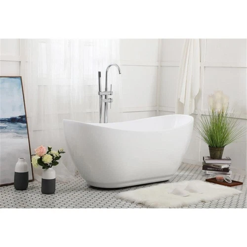 Elegant Decor Ines 62" Oval Plastic Soaking Bathtub in Glossy White - Picture 7 of 14