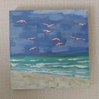 Original Beach Painting Seagulls Ocean Waves 8x8 Acrylic on Wood Panel Art — photo 1