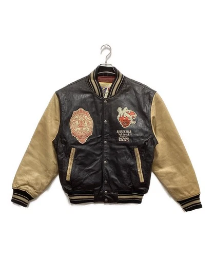 AVIREX 90's Leather Stadium Jacket Varsity Jacket Men's Size M Brown/Black - product listing photo