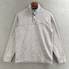 Eddie Bauer Mens Medium Radiator Fleece Snap Mock Pullover Pure Polyester Grey