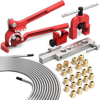 26 PCS 3/16'' Brake Line Kit Include 25FT Zinc-Plated Brake Lines, 16 Fittings, 2