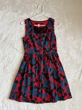 Kensie Floral Fit and Flare Dress Red Blue Lace Neck Sleeveless KS8K9639 Small